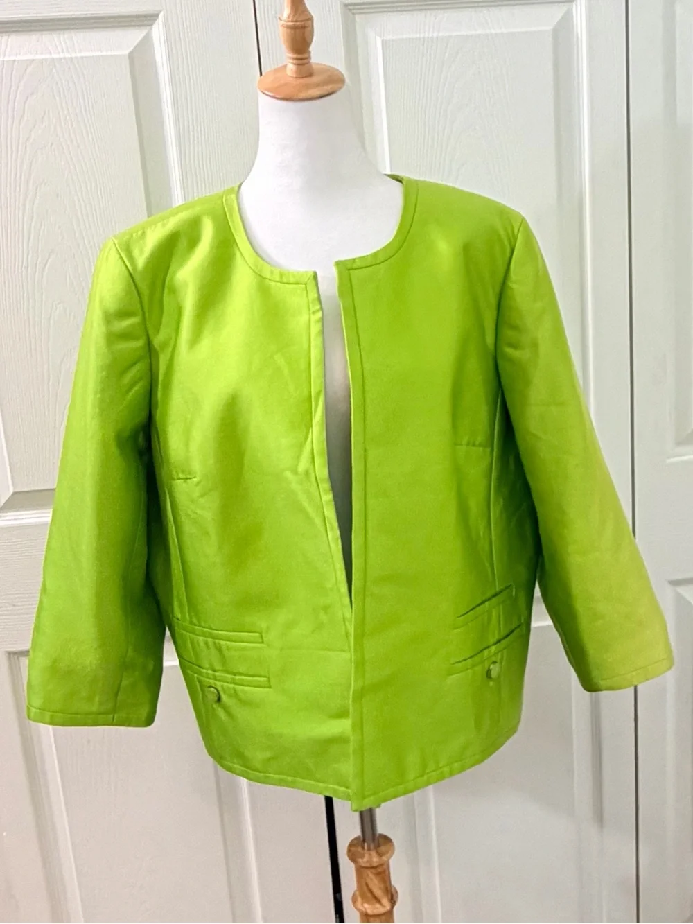 Talbots Size 20 Lime Green Silk Cotton Open Front Blazer Jacket Plus Size